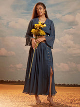 Peacock solid faux straight crop top with A-line skirt